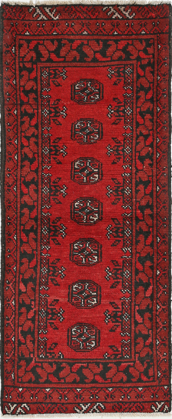 Ivory Hand-Knotted Afghan Tribal Geometric Wool Rug - 1'9" x 4'9"