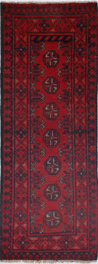 Ivory Hand-Knotted Afghan Tribal Geometric Wool Rug - 1'7" x 4'6"
