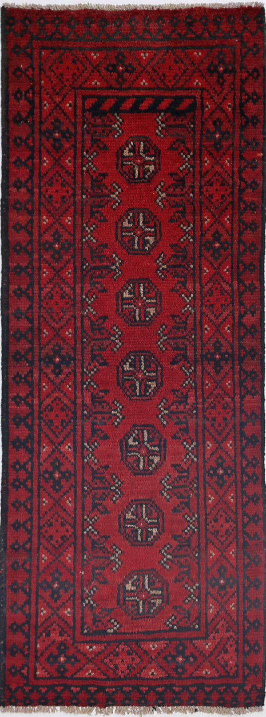 Ivory Hand-Knotted Afghan Tribal Geometric Wool Rug - 1'7" x 4'6"