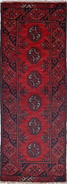 Ivory Hand-Knotted Afghan Tribal Geometric Wool Rug - 1'7" x 4'10"