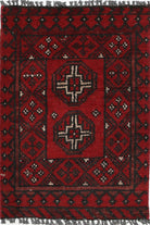 Ivory Hand-Knotted Afghan Tribal Geometric Wool Rug - 1'6" x 2'3"