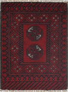 Ivory Hand-Knotted Afghan Tribal Geometric Wool Rug - 1'7" x 2'2"