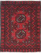 Ivory Hand-Knotted Afghan Tribal Geometric Wool Rug - 1'8" x 2'2"