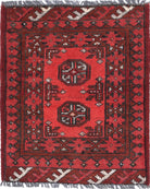 Ivory Hand-Knotted Afghan Tribal Geometric Wool Rug - 1'6" x 2'1"