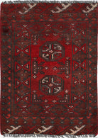 Ivory Hand-Knotted Afghan Tribal Geometric Wool Rug - 1'6" x 2'2"