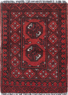 Ivory Hand-Knotted Afghan Tribal Geometric Wool Rug - 1'9" x 2'4"