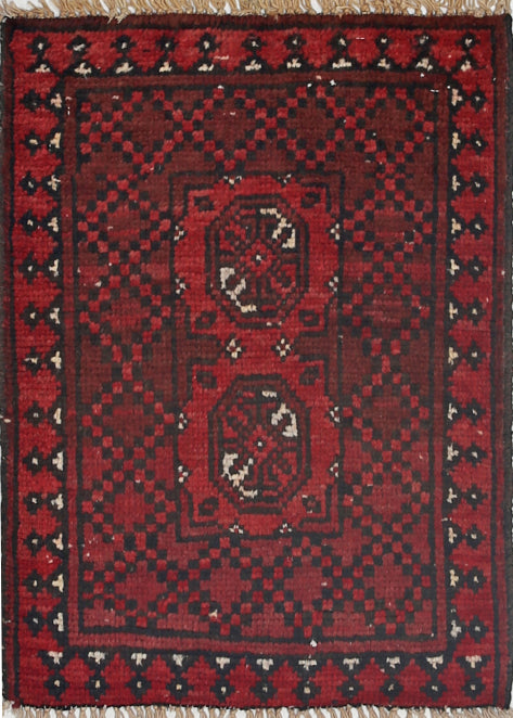 Ivory Hand-Knotted Afghan Tribal Geometric Wool Rug - 1'7" x 2'0"