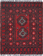 Ivory Hand-Knotted Afghan Tribal Geometric Wool Rug - 1'7" x 2'1"