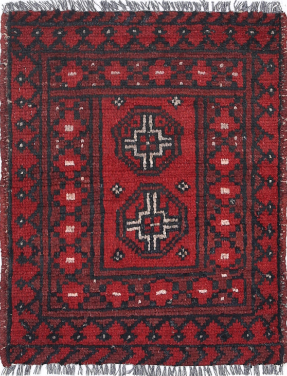 Ivory Hand-Knotted Afghan Tribal Geometric Wool Rug - 1'7" x 2'1"
