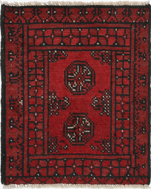 Ivory Hand-Knotted Afghan Tribal Geometric Wool Rug - 1'7" x 1'11"