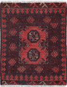 Ivory Hand-Knotted Afghan Tribal Geometric Wool Rug - 1'7" x 2'1"