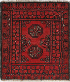 Ivory Hand-Knotted Afghan Tribal Geometric Wool Rug - 1'8" x 2'0"