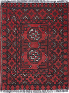 Ivory Hand-Knotted Afghan Tribal Geometric Wool Rug - 1'7" x 2'0"