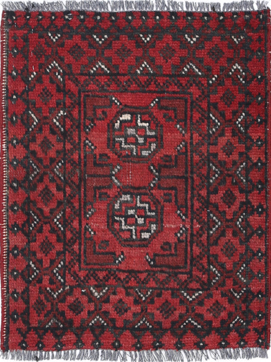 Ivory Hand-Knotted Afghan Tribal Geometric Wool Rug - 1'7" x 2'0"