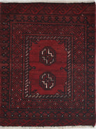 Ivory Hand-Knotted Afghan Tribal Geometric Wool Rug - 1'9" x 2'3"