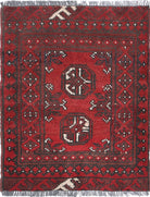 Ivory Hand-Knotted Afghan Tribal Geometric Wool Rug - 1'7" x 2'2"