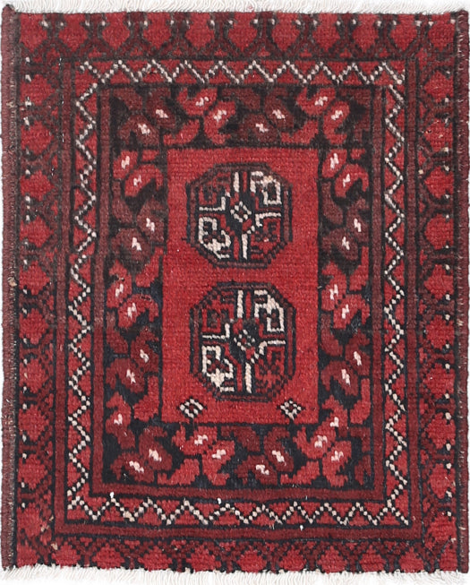 Ivory Hand-Knotted Afghan Tribal Geometric Wool Rug - 1'8" x 2'0"