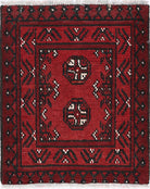 Ivory Hand-Knotted Afghan Tribal Geometric Wool Rug - 1'7" x 2'0"