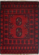 Ivory Hand-Knotted Afghan Tribal Geometric Wool Rug - 1'8" x 2'4"