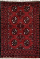 Ivory Hand-Knotted Afghan Tribal Geometric Wool Rug - 2'7" x 3'9"