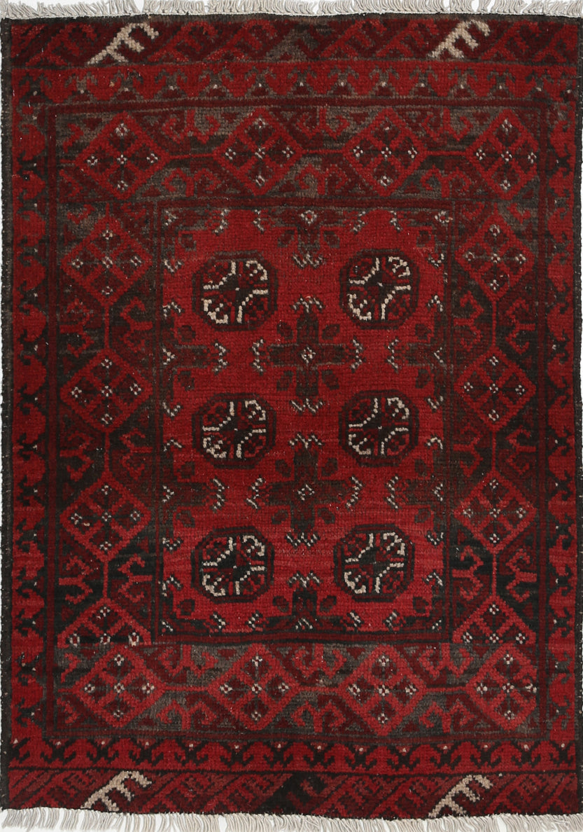 Ivory Hand-Knotted Afghan Tribal Geometric Wool Rug - 2'6" x 3'7"