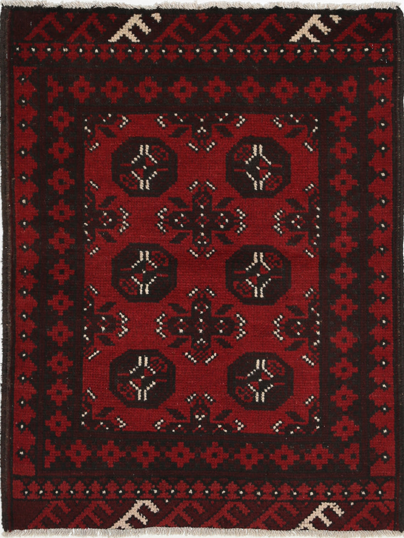 Ivory Hand-Knotted Afghan Tribal Geometric Wool Rug - 2'5" x 3'5"