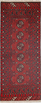 Ivory Hand-Knotted Afghan Tribal Geometric Wool Rug - 1'8" x 4'4"