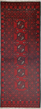 Ivory Hand-Knotted Afghan Tribal Geometric Wool Rug - 1'7" x 4'7"