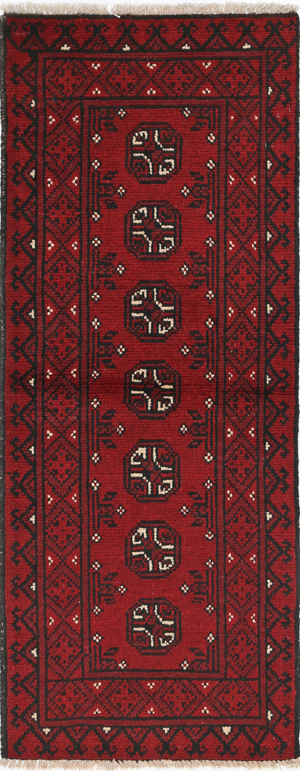 Ivory Hand-Knotted Afghan Tribal Geometric Wool Rug - 1'8" x 4'8"
