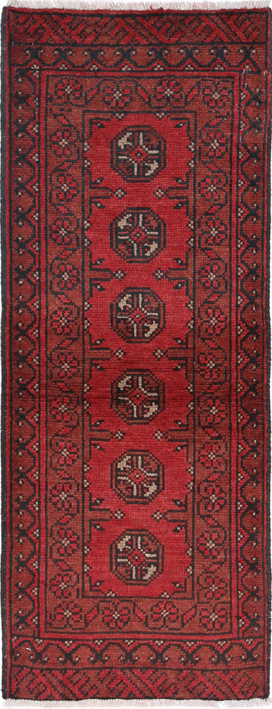 Ivory Hand-Knotted Afghan Tribal Geometric Wool Rug - 1'7" x 4'6"