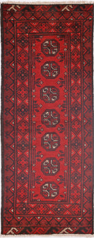 Ivory Hand-Knotted Afghan Tribal Geometric Wool Rug - 1'6" x 4'4"