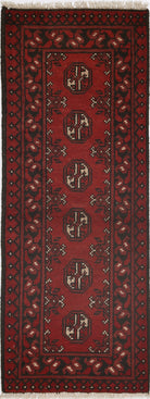 Ivory Hand-Knotted Afghan Tribal Geometric Wool Rug - 1'8" x 4'7"