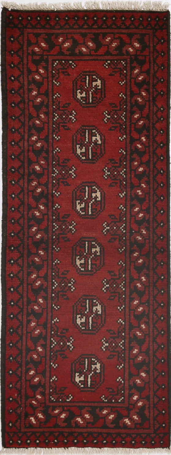 Ivory Hand-Knotted Afghan Tribal Geometric Wool Rug - 1'8" x 4'7"