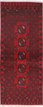 Ivory Hand-Knotted Afghan Tribal Geometric Wool Rug - 1'8" x 4'4"