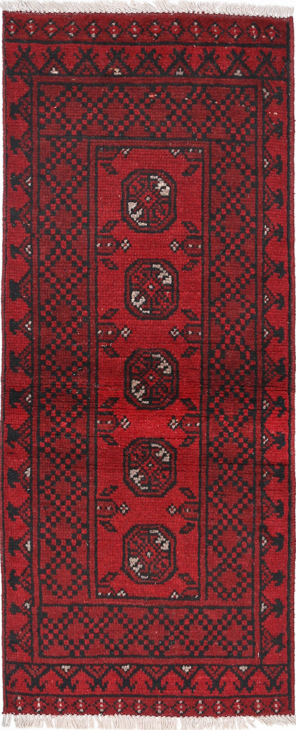 Ivory Hand-Knotted Afghan Tribal Geometric Wool Rug - 1'8" x 4'4"