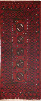 Ivory Hand-Knotted Afghan Tribal Geometric Wool Rug - 1'7" x 4'5"