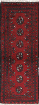 Ivory Hand-Knotted Afghan Tribal Geometric Wool Rug - 1'7" x 4'8"