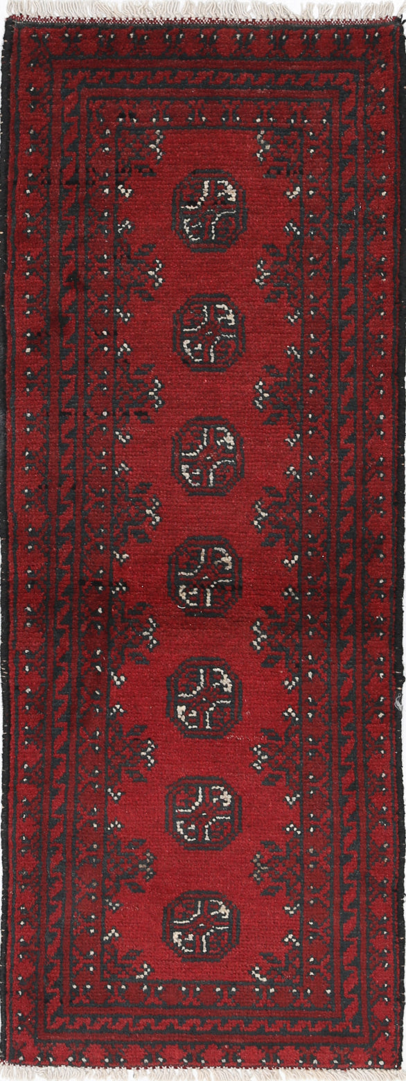 Ivory Hand-Knotted Afghan Tribal Geometric Wool Rug - 1'7" x 4'8"