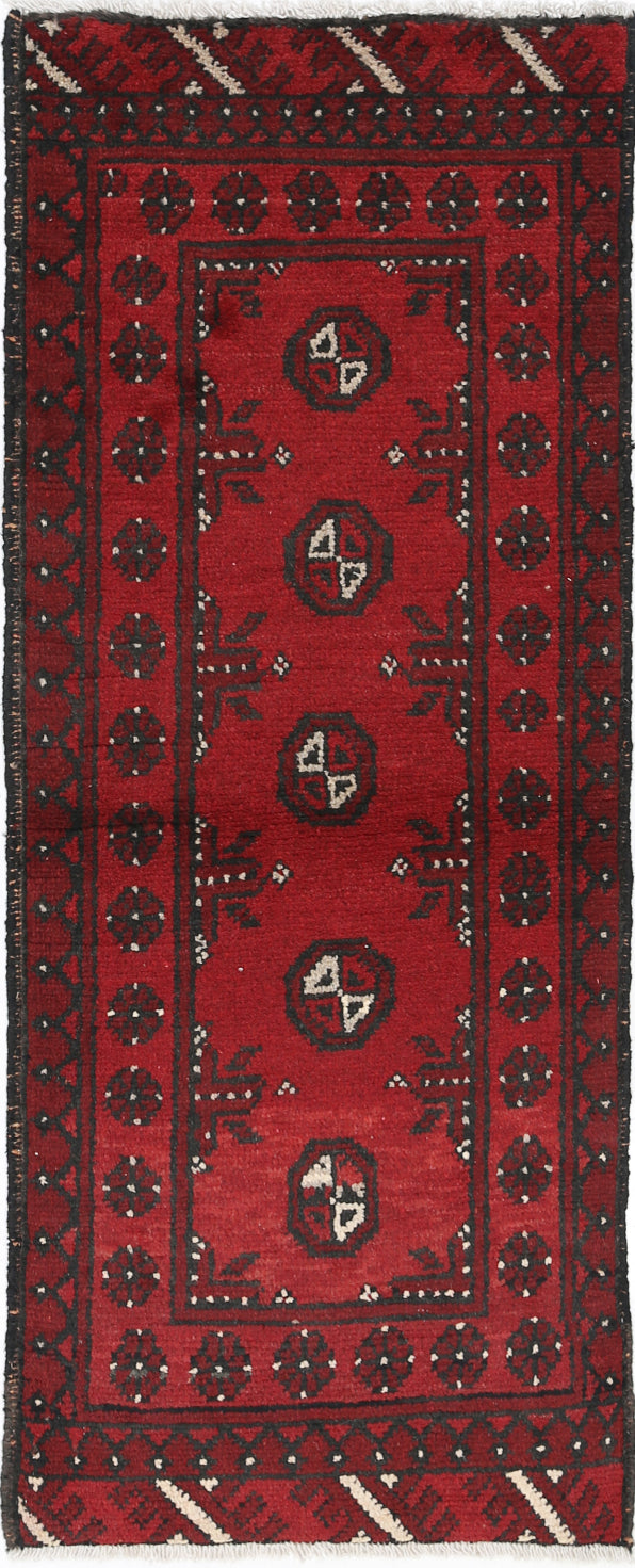 Ivory Hand-Knotted Afghan Tribal Geometric Wool Rug - 1'7" x 4'6"