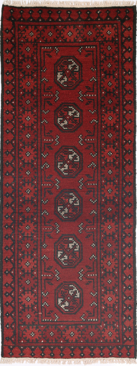 Ivory Hand-Knotted Afghan Tribal Geometric Wool Rug - 1'7" x 4'7"