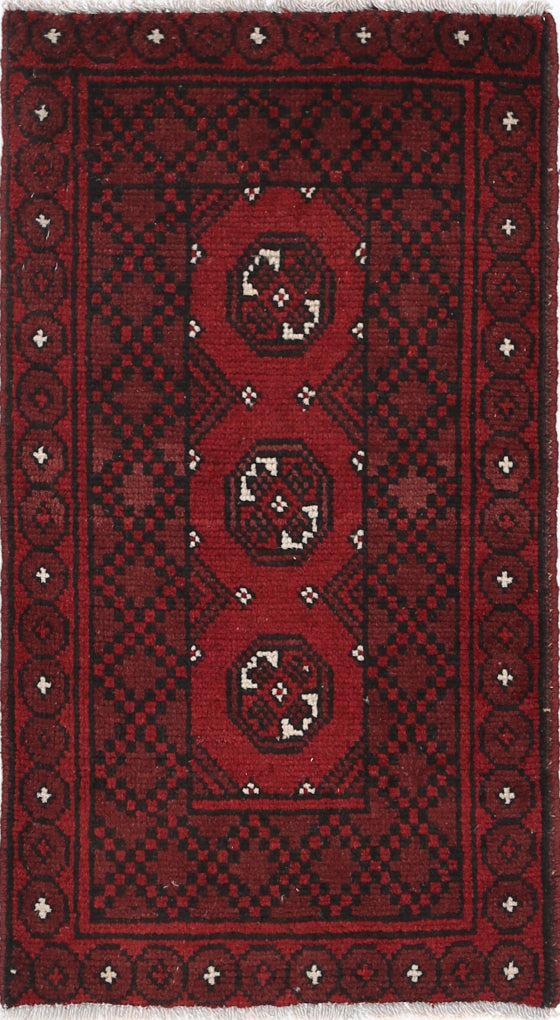 Ivory Hand-Knotted Afghan Tribal Geometric Wool Rug - 1'8" x 3'2"