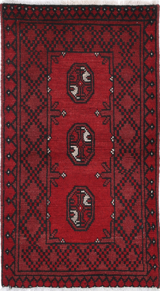 Ivory Hand-Knotted Afghan Tribal Geometric Wool Rug - 1'8" x 3'3"