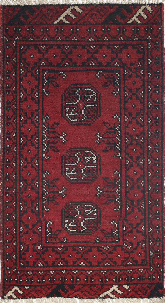 Ivory Hand-Knotted Afghan Tribal Geometric Wool Rug - 1'9" x 3'4"