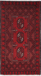 Ivory Hand-Knotted Afghan Tribal Geometric Wool Rug - 1'7" x 3'2"