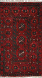 Ivory Hand-Knotted Afghan Tribal Geometric Wool Rug - 1'7" x 3'1"