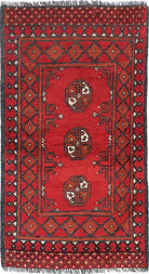 Ivory Hand-Knotted Afghan Tribal Geometric Wool Rug - 1'8" x 3'3"