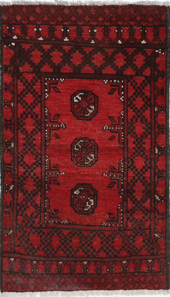 Ivory Hand-Knotted Afghan Tribal Geometric Wool Rug - 1'8" x 3'0"