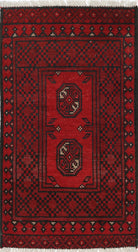 Ivory Hand-Knotted Afghan Tribal Geometric Wool Rug - 1'7" x 3'2"