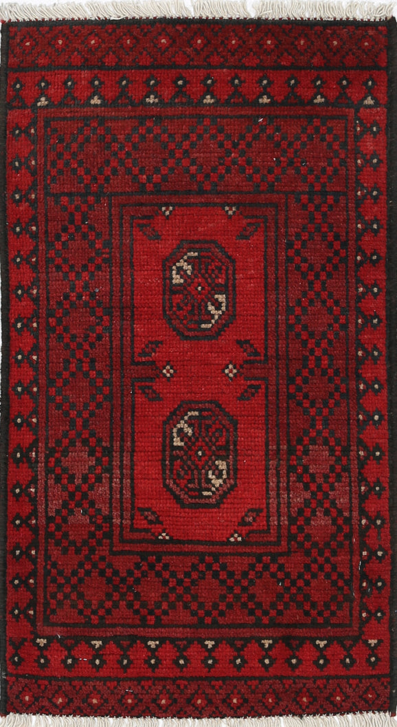 Ivory Hand-Knotted Afghan Tribal Geometric Wool Rug - 1'7" x 3'2"