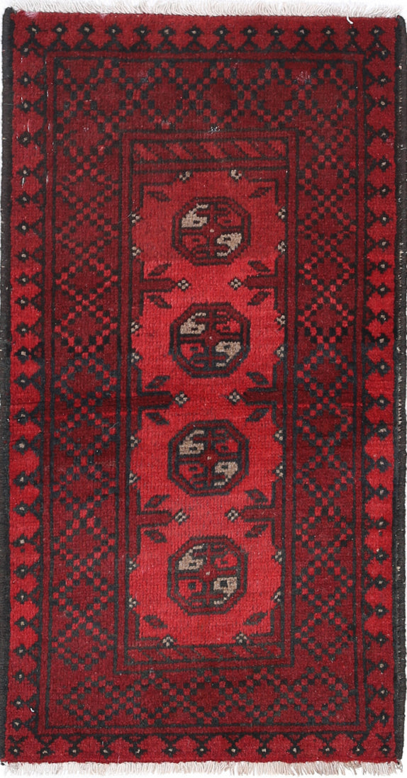 Ivory Hand-Knotted Afghan Tribal Geometric Wool Rug - 1'7" x 3'3"